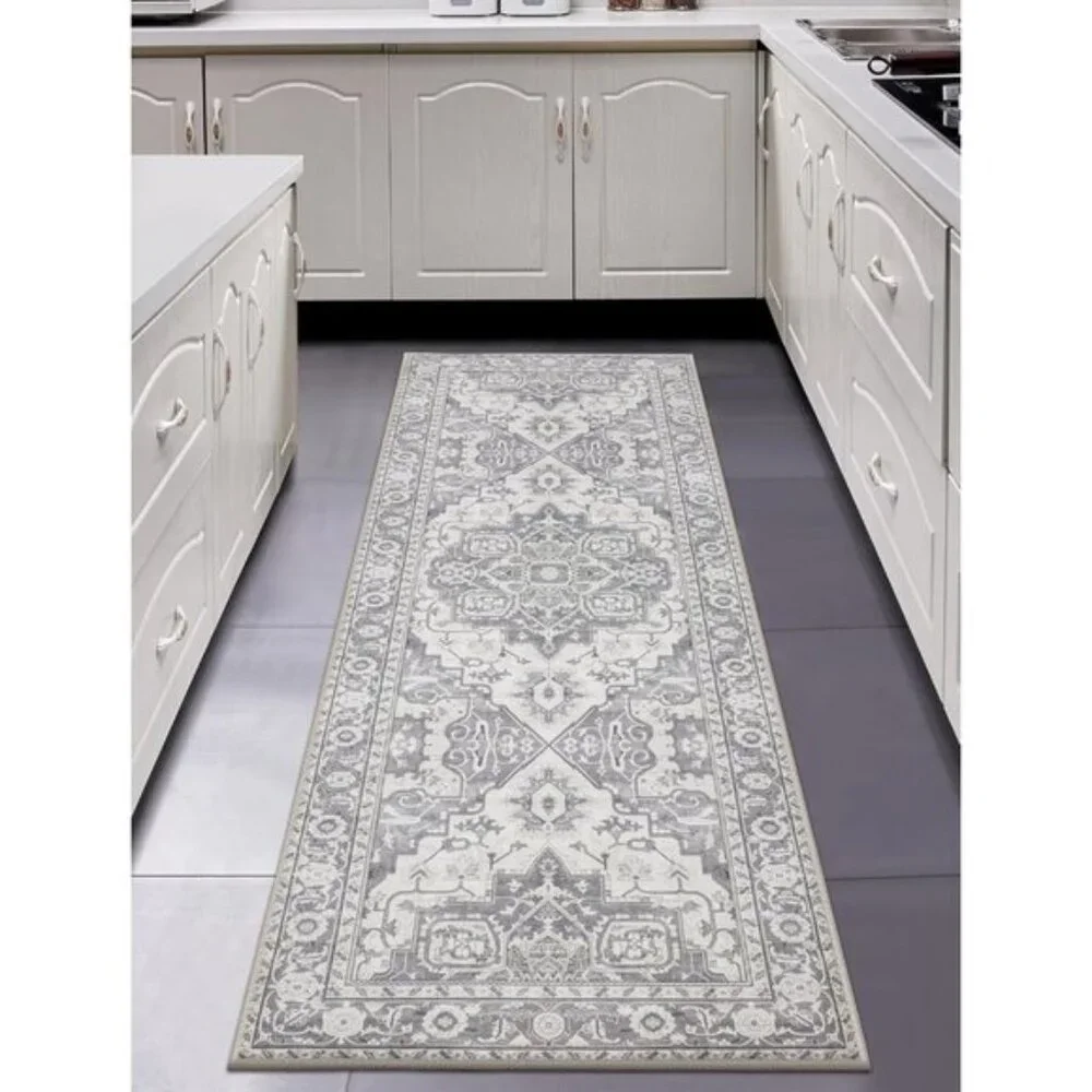 New 2x6ft Washable Runner Rug, Non-Slip Stain Resistant Soft Vintage Grey Mat